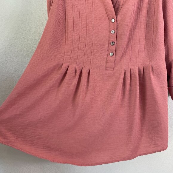 Cocomo Woman Plus 1X Rose Pink Blouse With Button Detail Pintuck Design Shirt - Picture 9 of 10